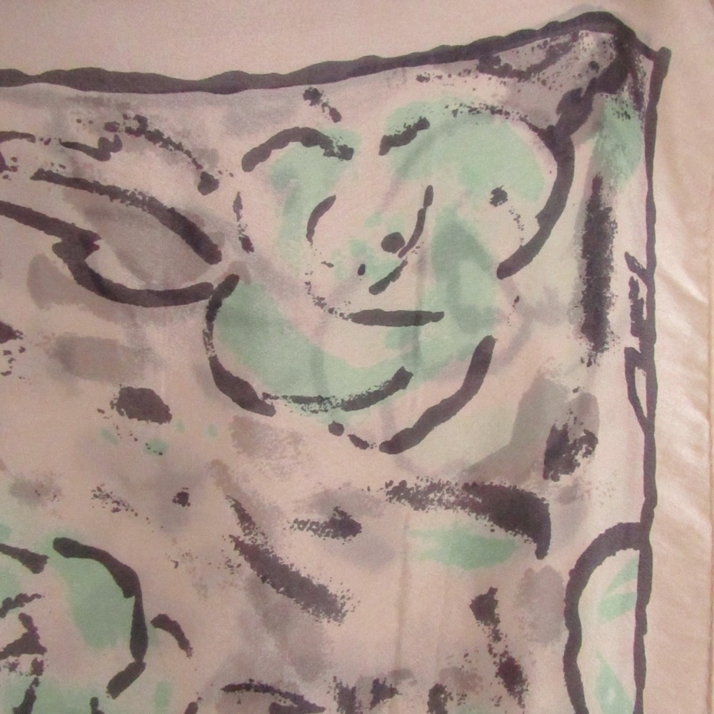 ECHO White/Mint Green/Gray Silk Scarf 31" x 31" - Picture 9 of 13